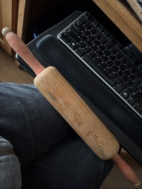 Classic Wooden Rolling Pin with Red Handles-17”